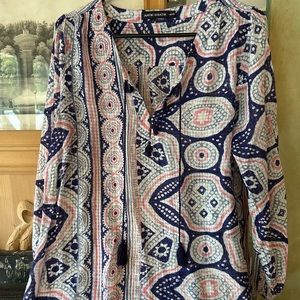 Antik Batik light blouse cotton front tassels sz M